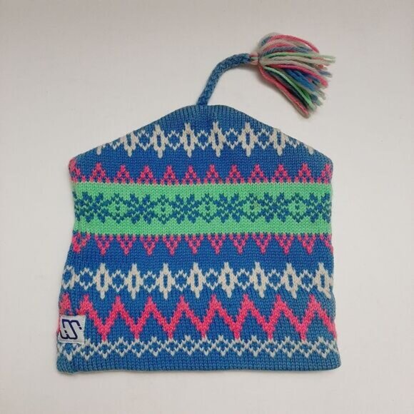 Retro 80's MURRAY MERKLEY 100% Wool Intarsia Geo Pattern Knit Beanie Hat Pom-Pom - Picture 2 of 16